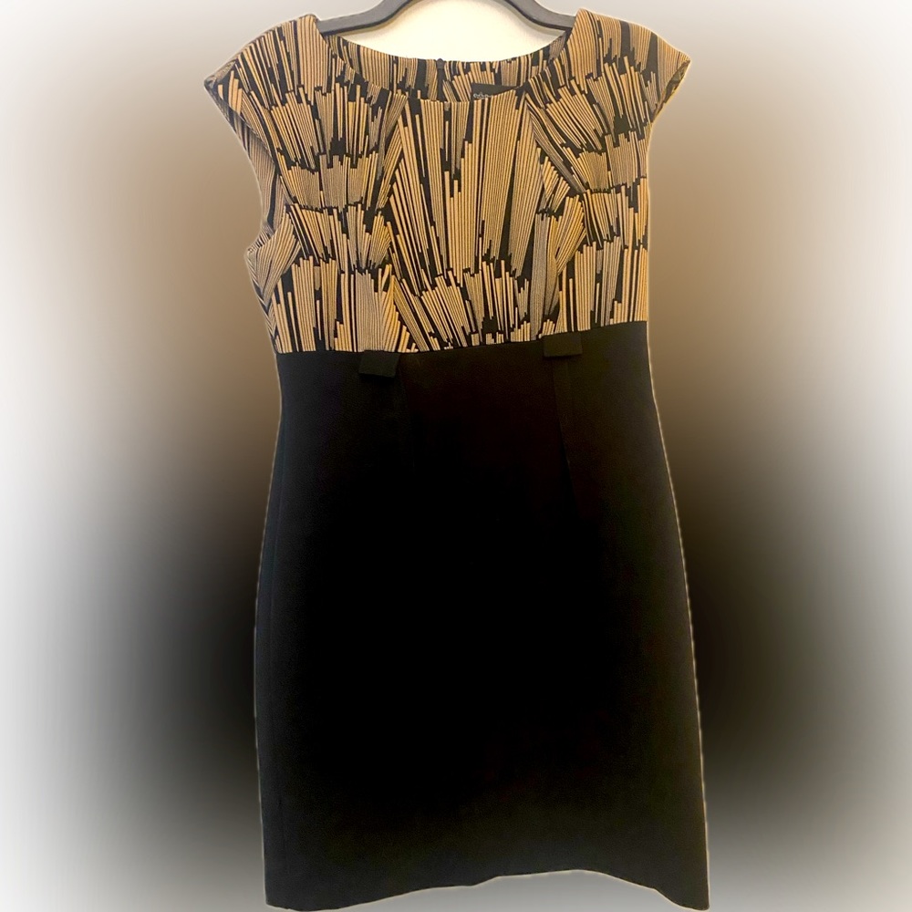 Connected Apparel dress, size 8P, gold and black.